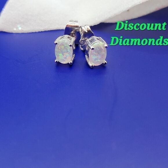Oval Fire Opal Small Dainty Stud Earrings on 925  Women's Diamond Jewelry - Picture 4 of 6